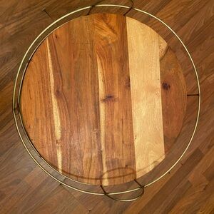 Hearth and hand Round Wood and wire tray retired